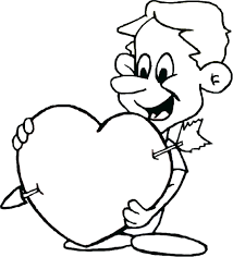 Coloring book boy holding a pierced heart